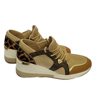 Michael Kors Women's Sneaker, Size 8M, Style HJ19F, Brown/Tan/Animal, Excellent